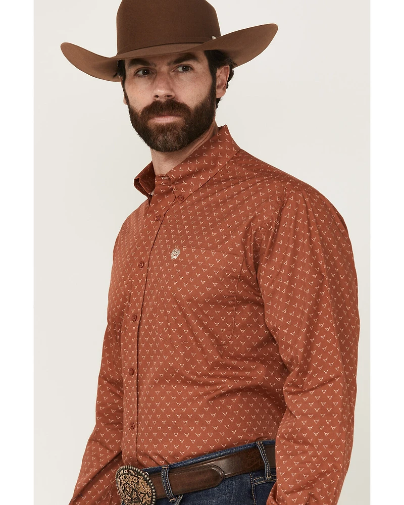 Cinch Men's Long Horn Print Sleeve Button-Down Western Shirt