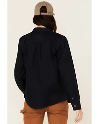 Lucky Brand Workwear Women's Solid Twill Long Sleeve Button-Down Stretch Work Shirt