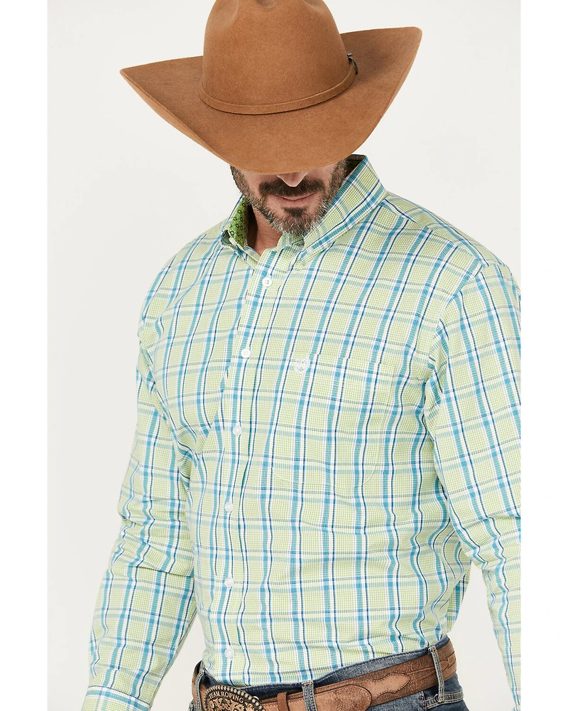 Panhandle Select Men's Plaid Print Long Sleeve Button-Down Western Shirt