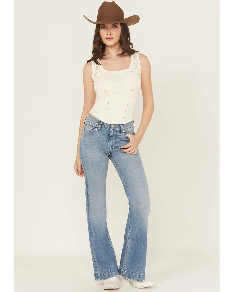 7 For All Mankind Women's Light Wash Pine Mid Rise Trouser Leg Stretch Denim Jeans
