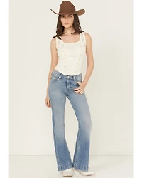 7 For All Mankind Women's Light Wash Pine Mid Rise Trouser Leg Stretch Denim Jeans