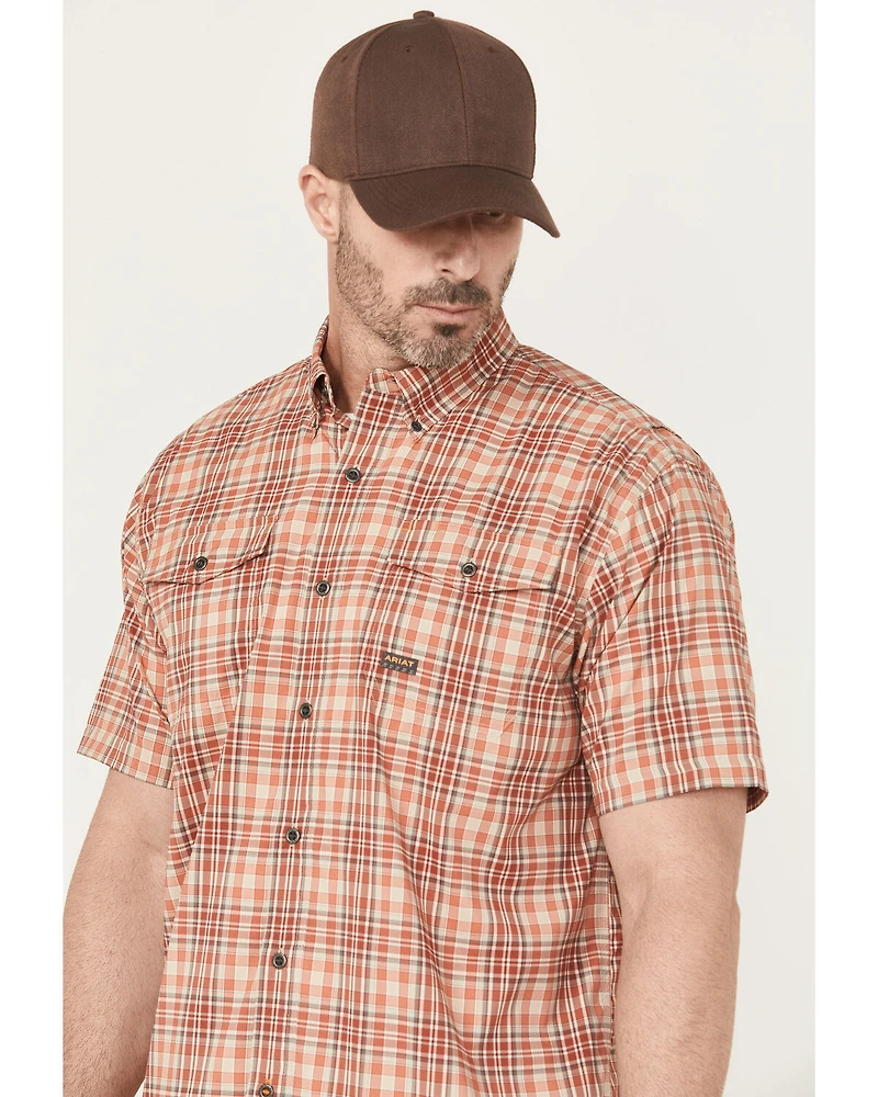Ariat Men's Rebar Plaid Print Short Sleeve Button-Down Work Shirt