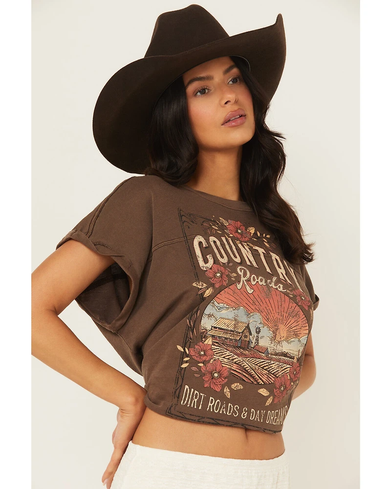 Cleo + Wolf Women's Country Roads Short Sleeve Cropped Graphic Tee