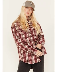 Cleo + Wolf Women's Plaid Print Long Sleeve Button-Down Oversized Shacket
