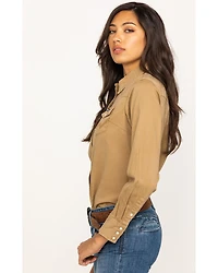 Wrangler Women's Solid Long Sleeve Snap Western Shirt