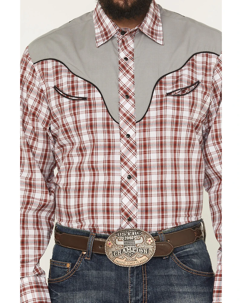 Roper Men's Plaid Print Embroidered Long Sleeve Snap Stretch Western Shirt