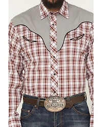 Roper Men's Plaid Print Embroidered Long Sleeve Snap Stretch Western Shirt