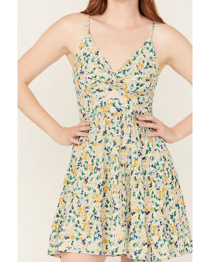 Angie Women's Floral Print Knot Front Mini Dress