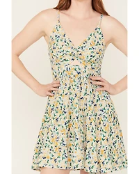 Angie Women's Floral Print Knot Front Mini Dress