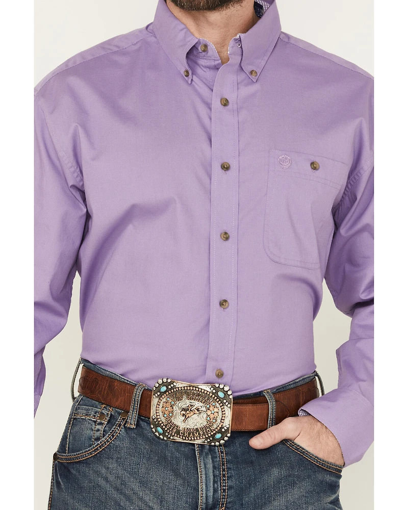 George Strait by Wrangler Men's Solid Long Sleeve Button-Down Stretch Western Shirt