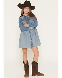 Wrangler Girls' Two-Toned Long Sleeve Denim Dress