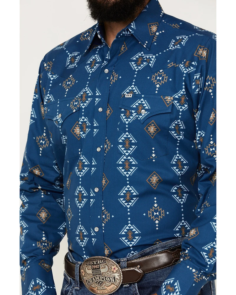 Ely Walker Men's Southwestern Print Long sleeve Pearl Snap Western Shirt