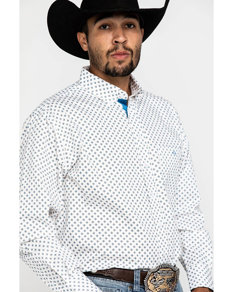 Resistol Men's White Stuart Geo Print Long Sleeve Western Shirt