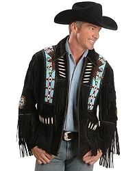 Liberty Wear Eagle Bead Fringed Suede Leather Jacket