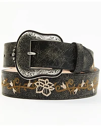 Shyanne Women's Floral Cream Embroidery Black Western Belt