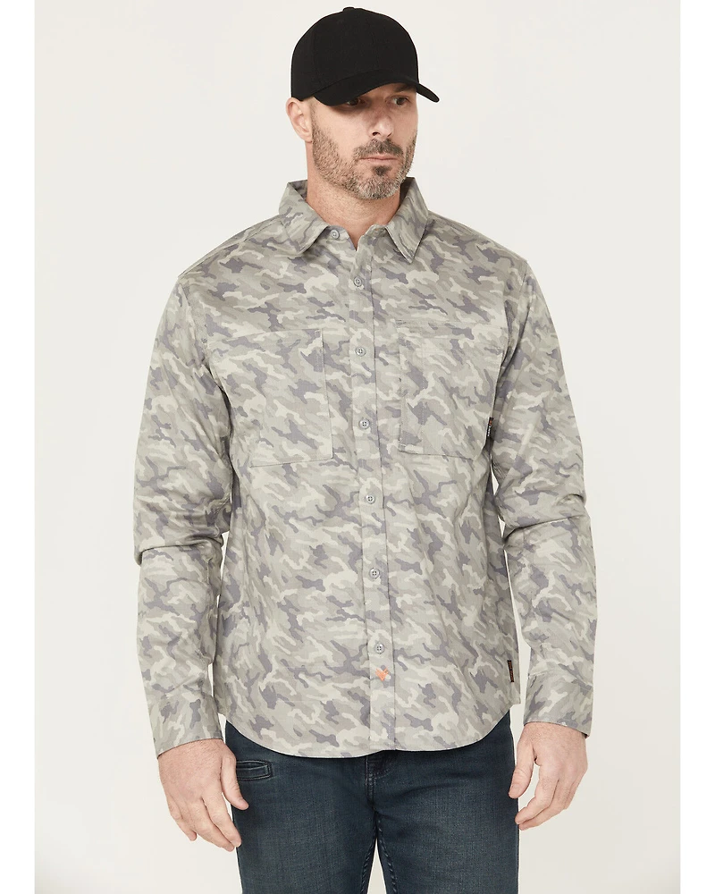 Hawx Men's FR Camo Print Long Sleeve Button-Down Stretch Work Shirt