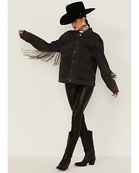 The Andy Jacket by DanielXDiamond: Women's Gray Denim With Gunmetal Fringe