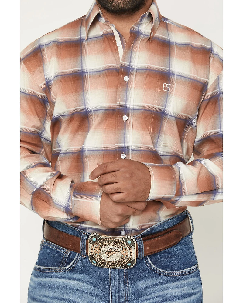 Panhandle Slim Men's Plaid Print Long Sleeve Button-Down Stretch Western Shirt