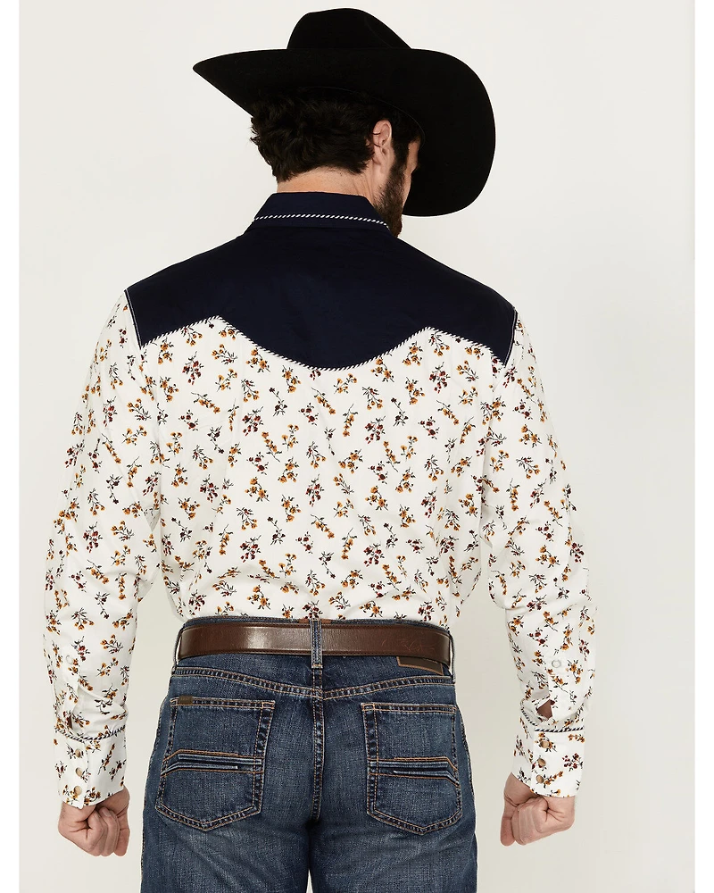 Wrangler Men's Rodeo Ben Color Block Floral Print Long Sleeve Pearl Snap Western Shirt