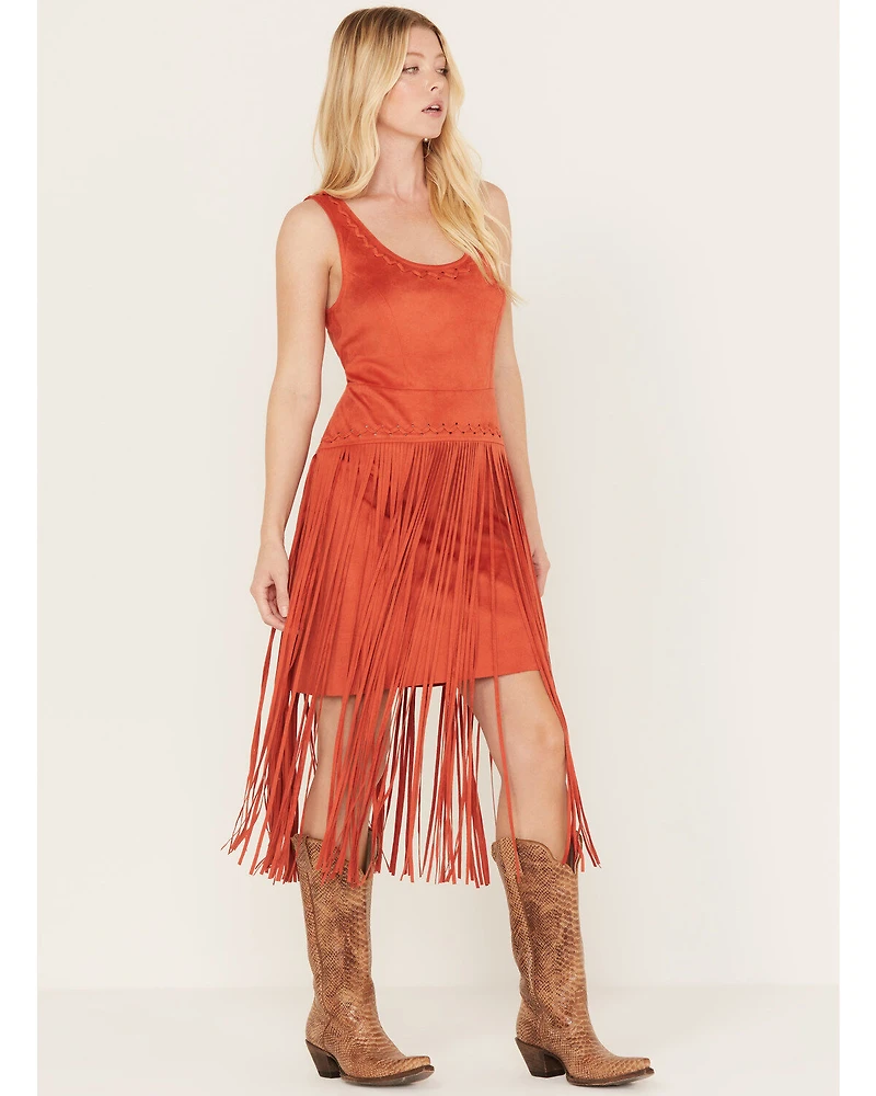 Idyllwind Women's Country Mannor Faux Suede Fringe Mini Dress