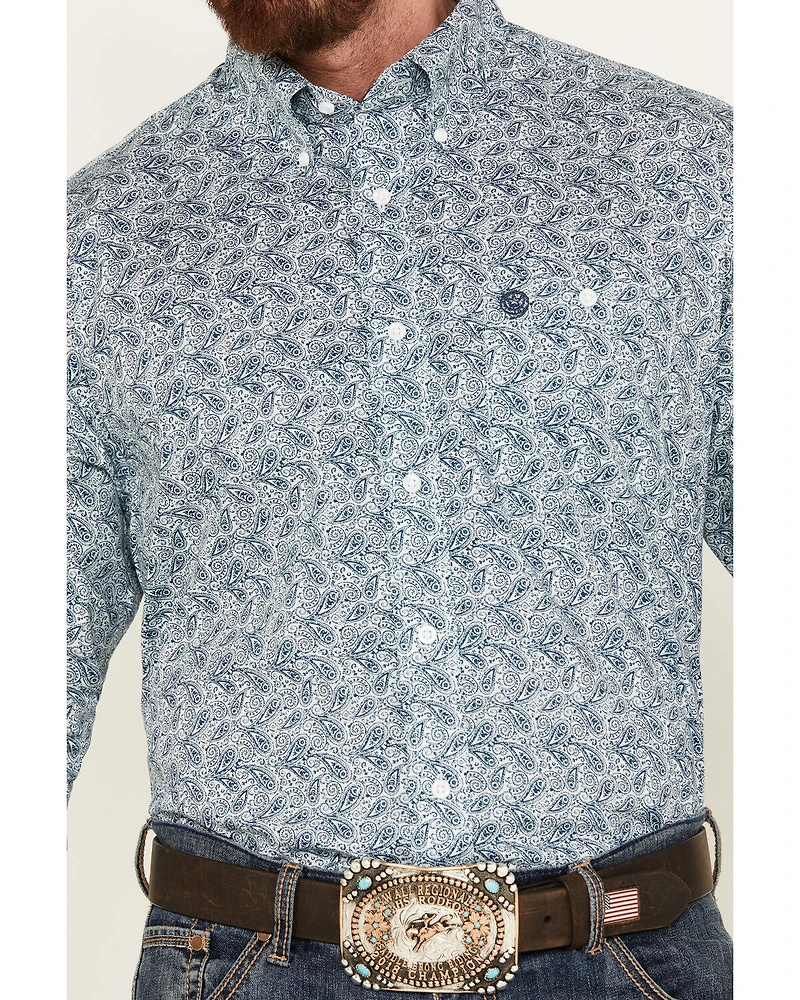 George Strait by Wrangler Men's Paisley Print Long Sleeve Button-Down Western Shirt