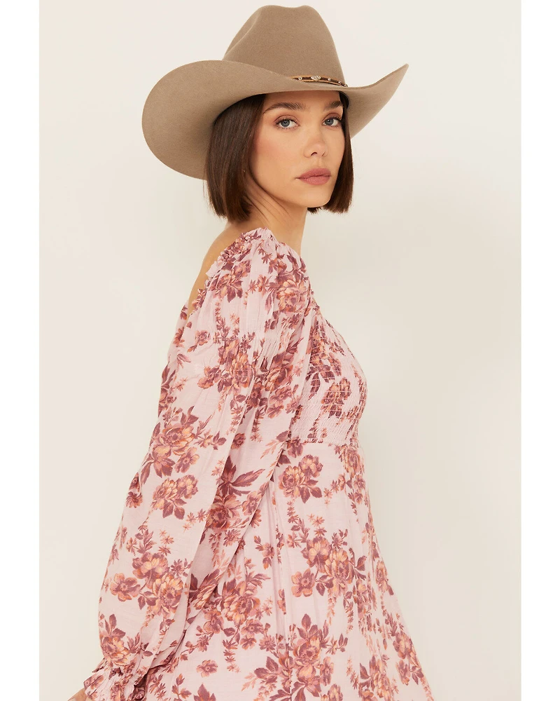 Free People Women's Jaymes Floral Print Long Sleeve Midi Dress