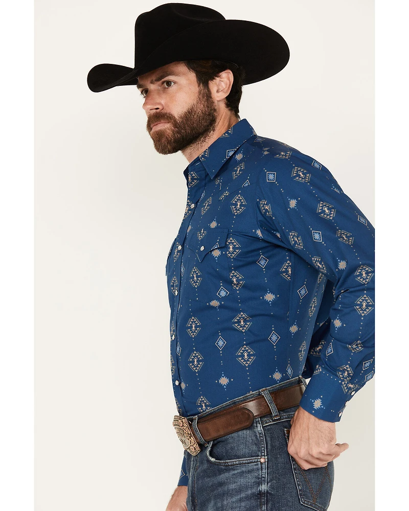 Ely Walker Men's Southwestern Print Long Sleeve Pearl Snap Western Shirt