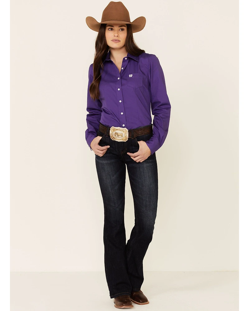 Cinch Women's Solid Purple Long Sleeve Button-Down Western Core Shirt