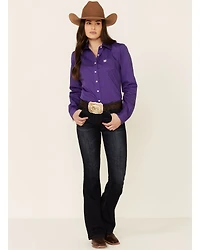 Cinch Women's Solid Purple Long Sleeve Button-Down Western Core Shirt