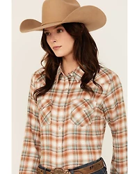 Wrangler Women's Plaid Print Long Sleeve Pearl Snap Western Shirt