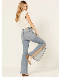 Cello Women's Light Wash High Rise Split Flare Jeans