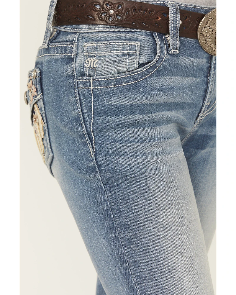 Miss Me Girls' Floral Embroidered Medium Wash Bootcut Stretch Denim Jeans