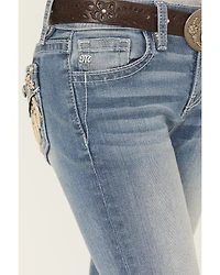 Miss Me Girls' Floral Embroidered Medium Wash Bootcut Stretch Denim Jeans