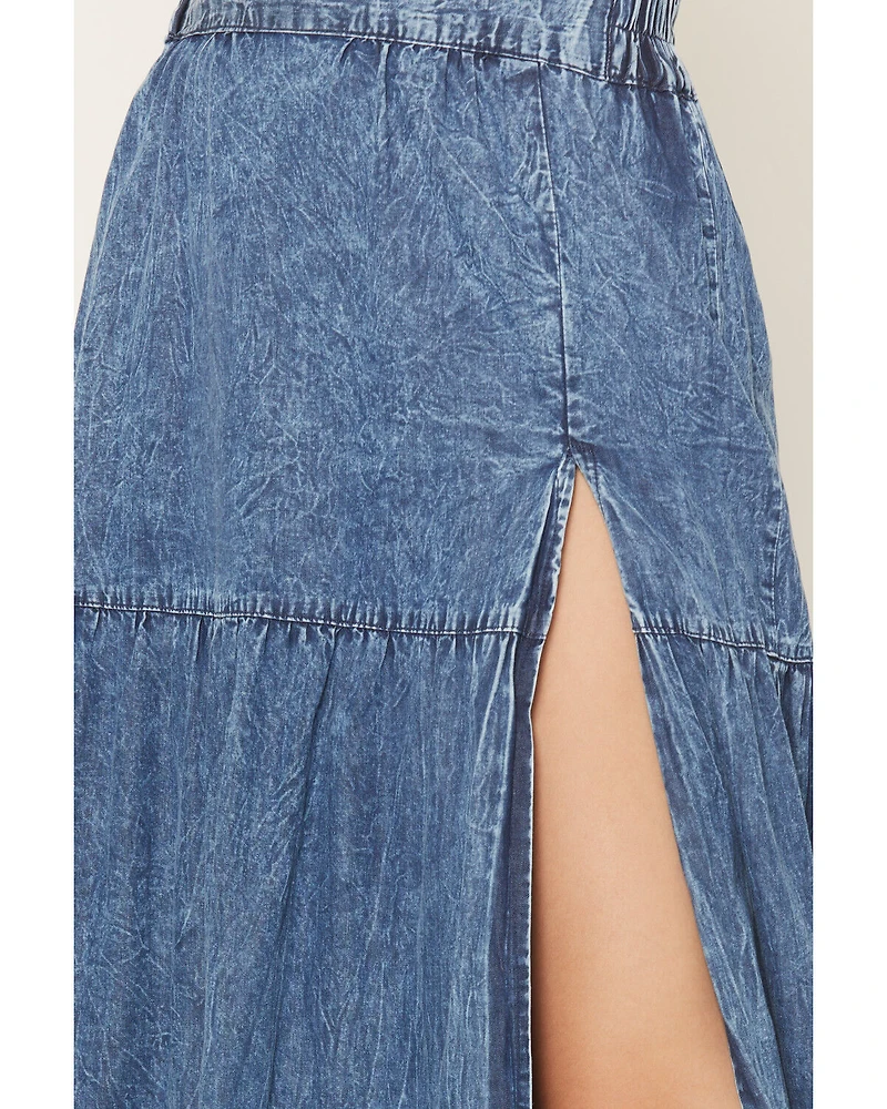 Angie Women's Acid Washed Split Maxi Skirt