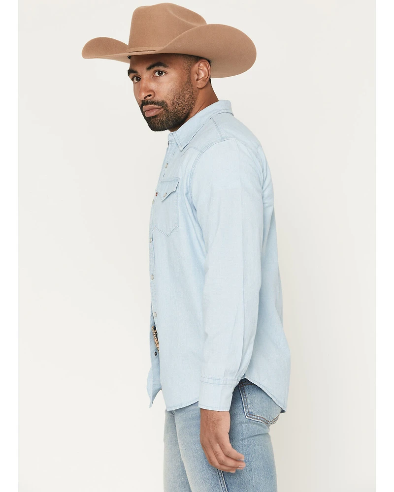 Levi's Men's Light Wash Classic Western Standard Long Sleeve Pearl Snap Shirt