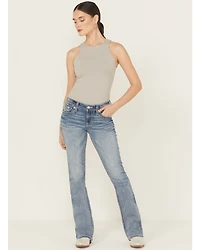 Miss Me Women's Medium Wash Mid Rise 34" Bootcut Stretch Denim Jeans