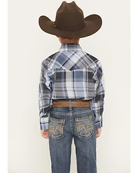 Ely Walker Boys' Plaid Print Long Sleeve Pearl Snap Western Shirt