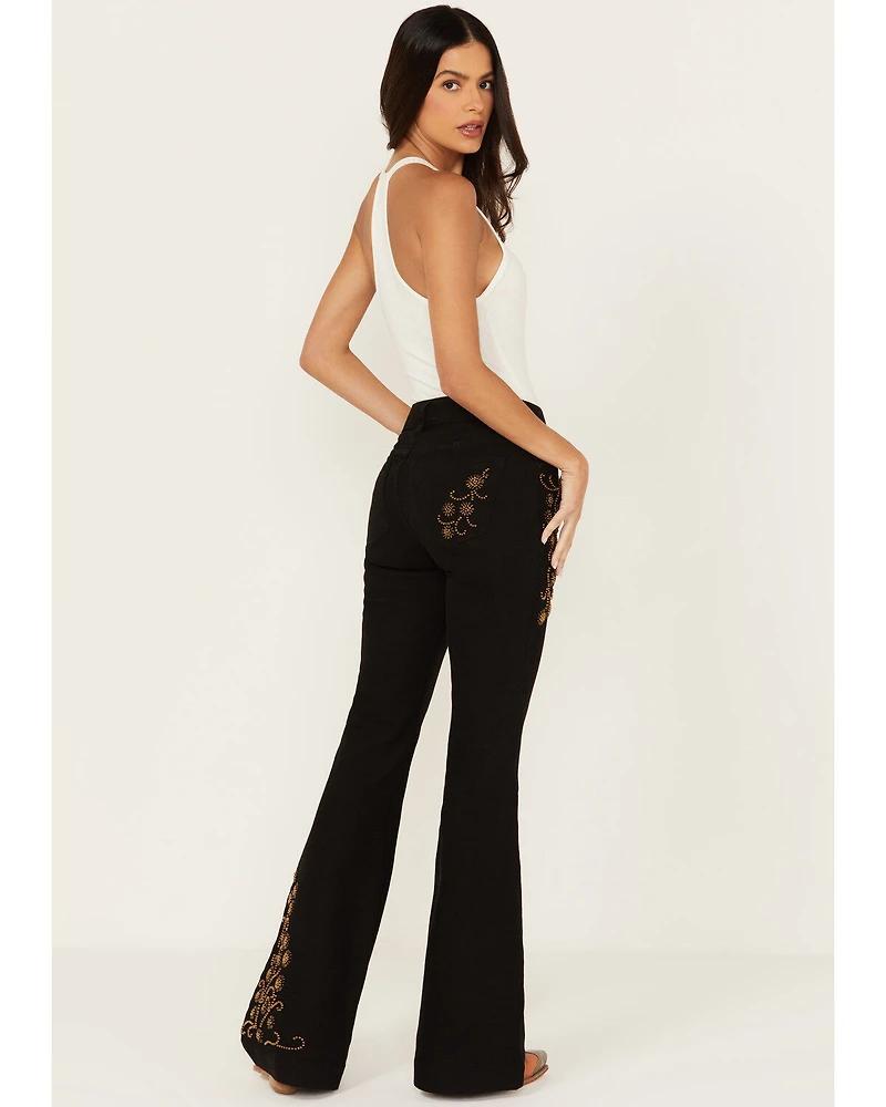 Shyanne Women's Sand Palm High Rise Embellished Flare Jeans