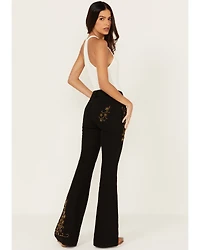 Shyanne Women's Sand Palm High Rise Embellished Flare Jeans