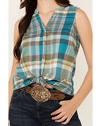 Shyanne Women's Plaid Print Twill Sleeveless Button-Down Western Shirt