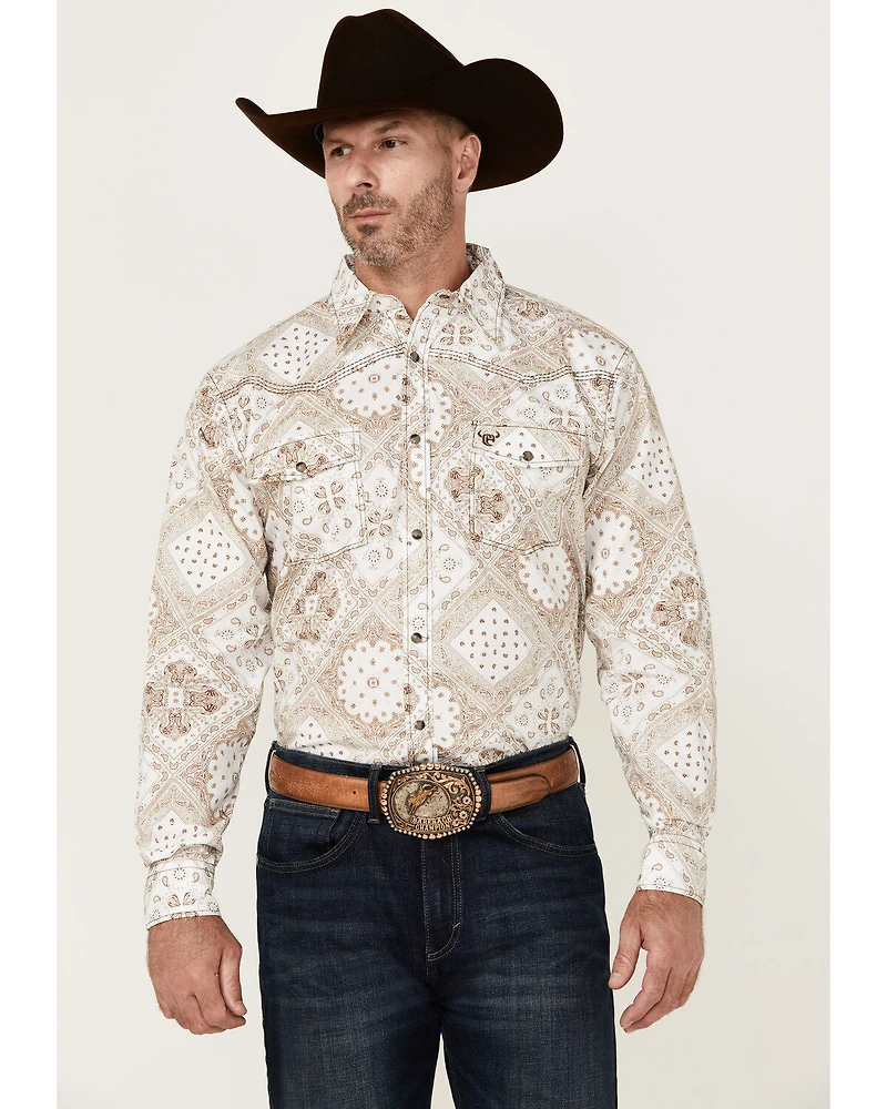 Cowboy Hardware Men's Bandana Print Long Sleeve Snap Western Shirt