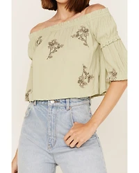 Shyanne Women's Floral Embroidered Off Shoulder Crop Top
