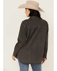 Blue B Women's Solid Rhinestone Long Sleeve Button-Down Shirt