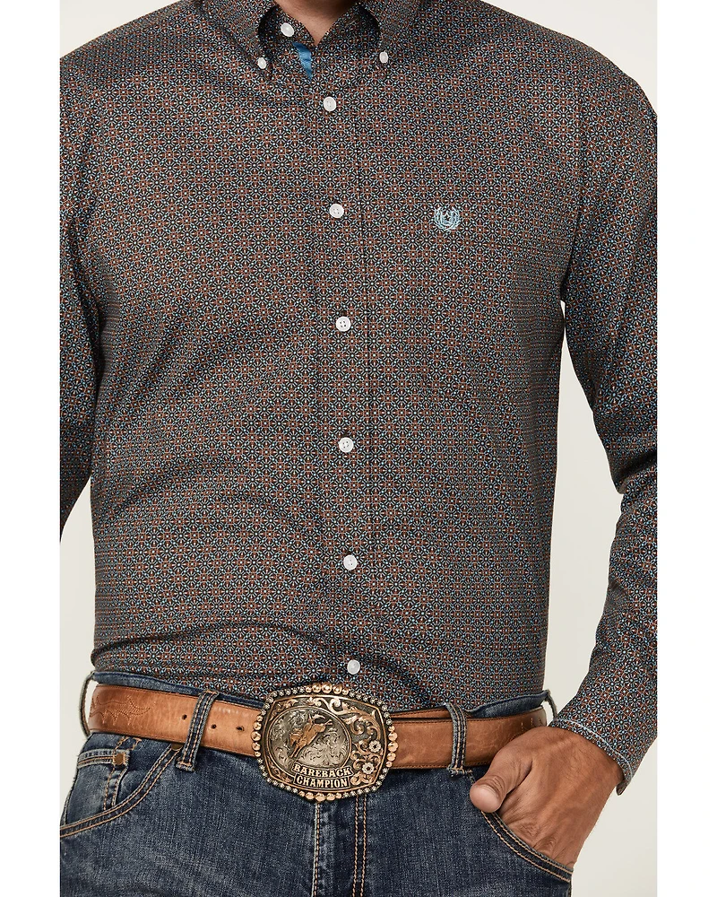 Rough Stock by Panhandle Men's Geo Print Long Sleeve Button-Down Stretch Western Shirt