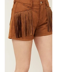 Rock & Roll Denim Women's High Rise Faux Suede Fringe Shorts