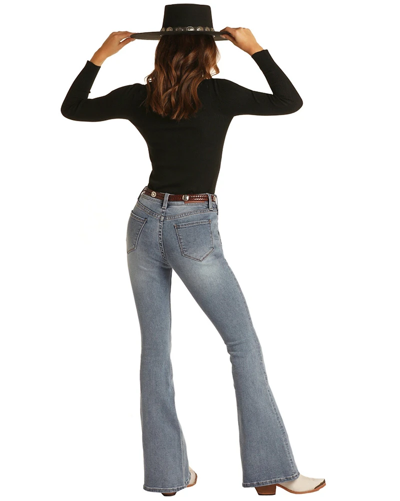 Rock & Roll Denim Women's Light Wash High Rise Flare Jeans