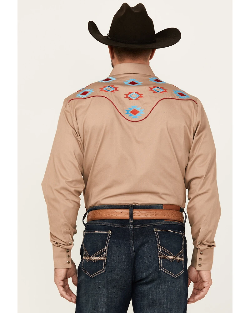 Rodeo Clothing Men's Embroidered Yoke Long Sleeve Snap Western Shirt