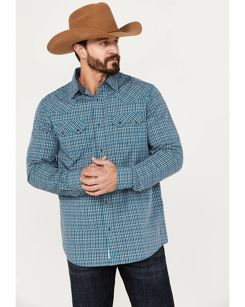 Moonshine Spirit Men's Free Bird Plaid Print Long Sleeve Western Snap Shirt