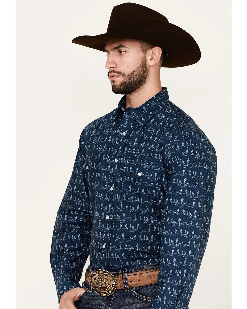 Roper Men's West Made Cactus Print Long Sleeve Pearl Snap Western Shirt