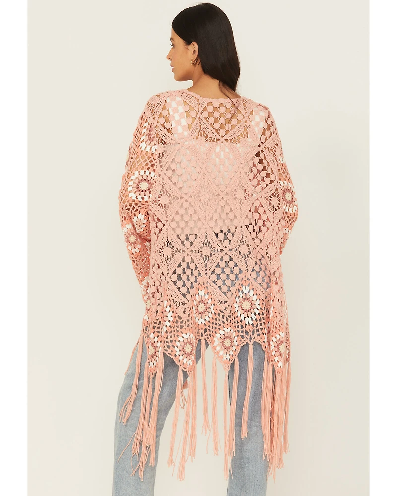Miss Me Women's Crochet Fringe Kimono